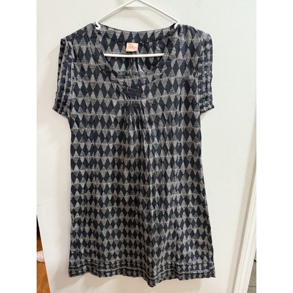 Asha Women Black White Diamond Print Short Sleeve‎ Casual Dress Size S